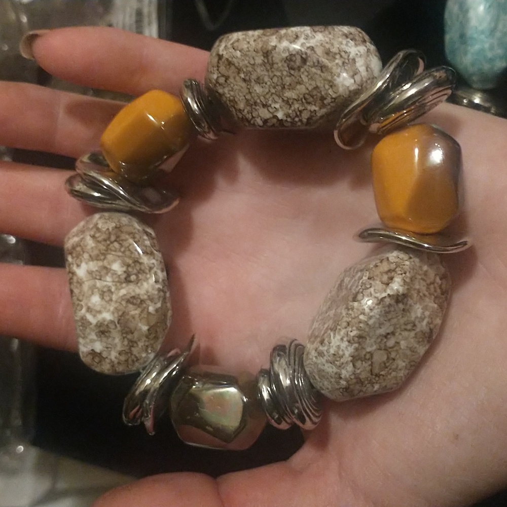 3X! PAPARAZZI Large black, blue & peach silver beaded slip on stretch bracelets - Picture 7 of 13
